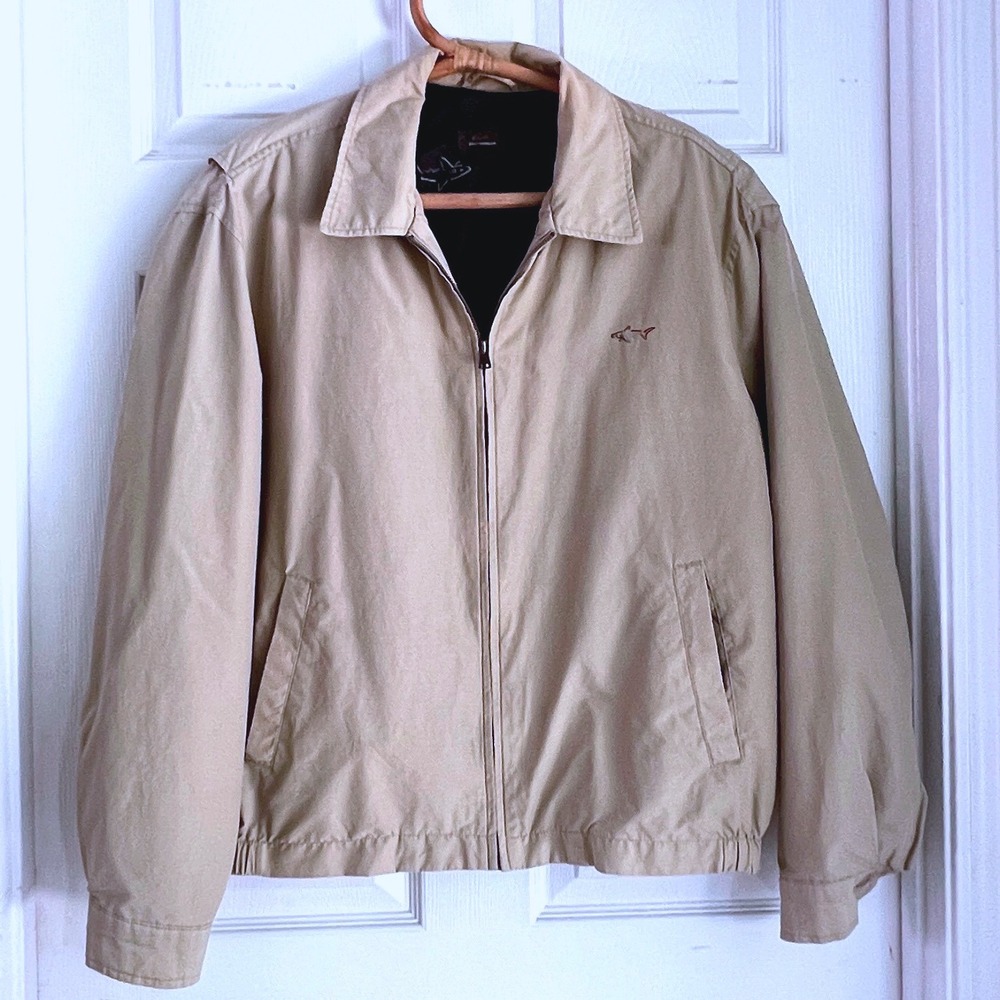 Greg Norman Harrington Jacket 2XL Mens Full Zip Shark Logo Tan Golf Windbreaker